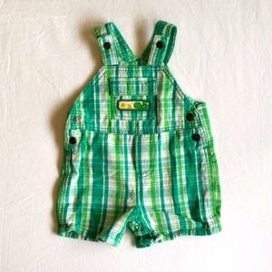 please mum woven cotton green plaid shortalls 0-3 months baby